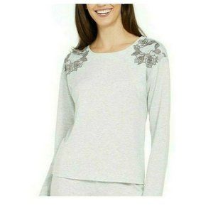 Charter Club Lounge Top Long Sleeve Floral Detail Grey Medium (M)